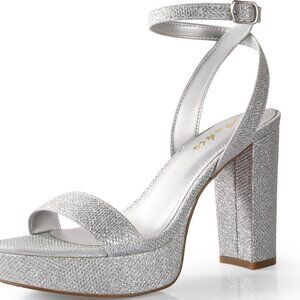 Women Platform Heels Chunky 4Inch Open Toe Strappy Dressy Shoes